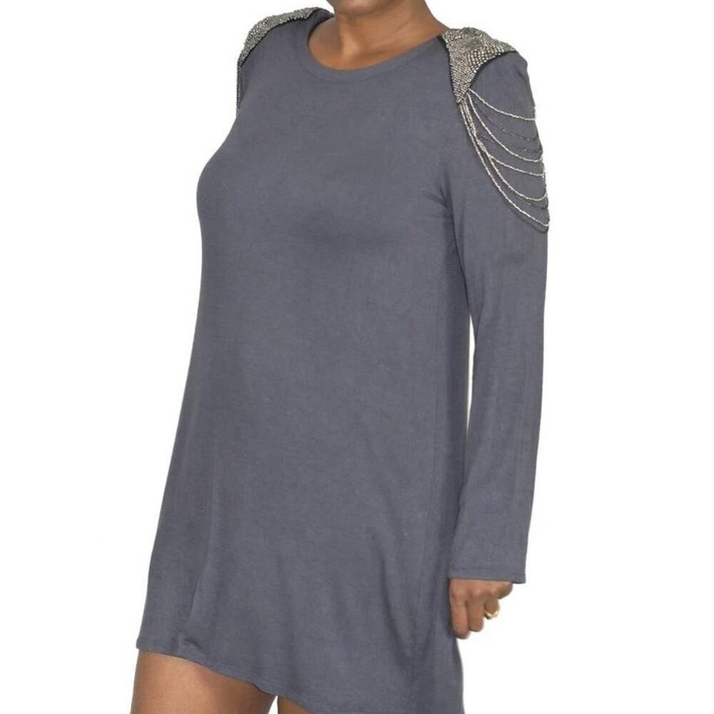 T Bags Maternity Jersey Dress Gray Sculpted Embellished Epaulets FEM Mini Small